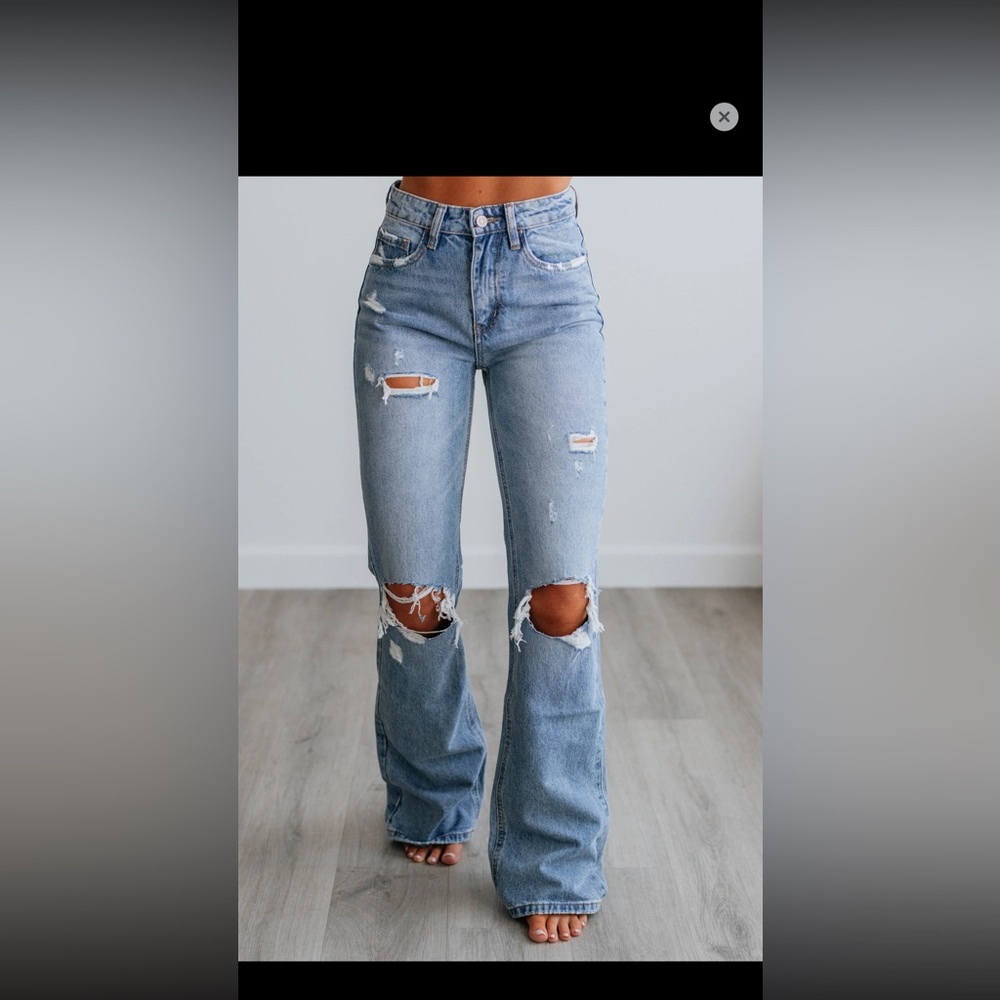 Flying Monkey Light Blue Distressed Flare Jeans